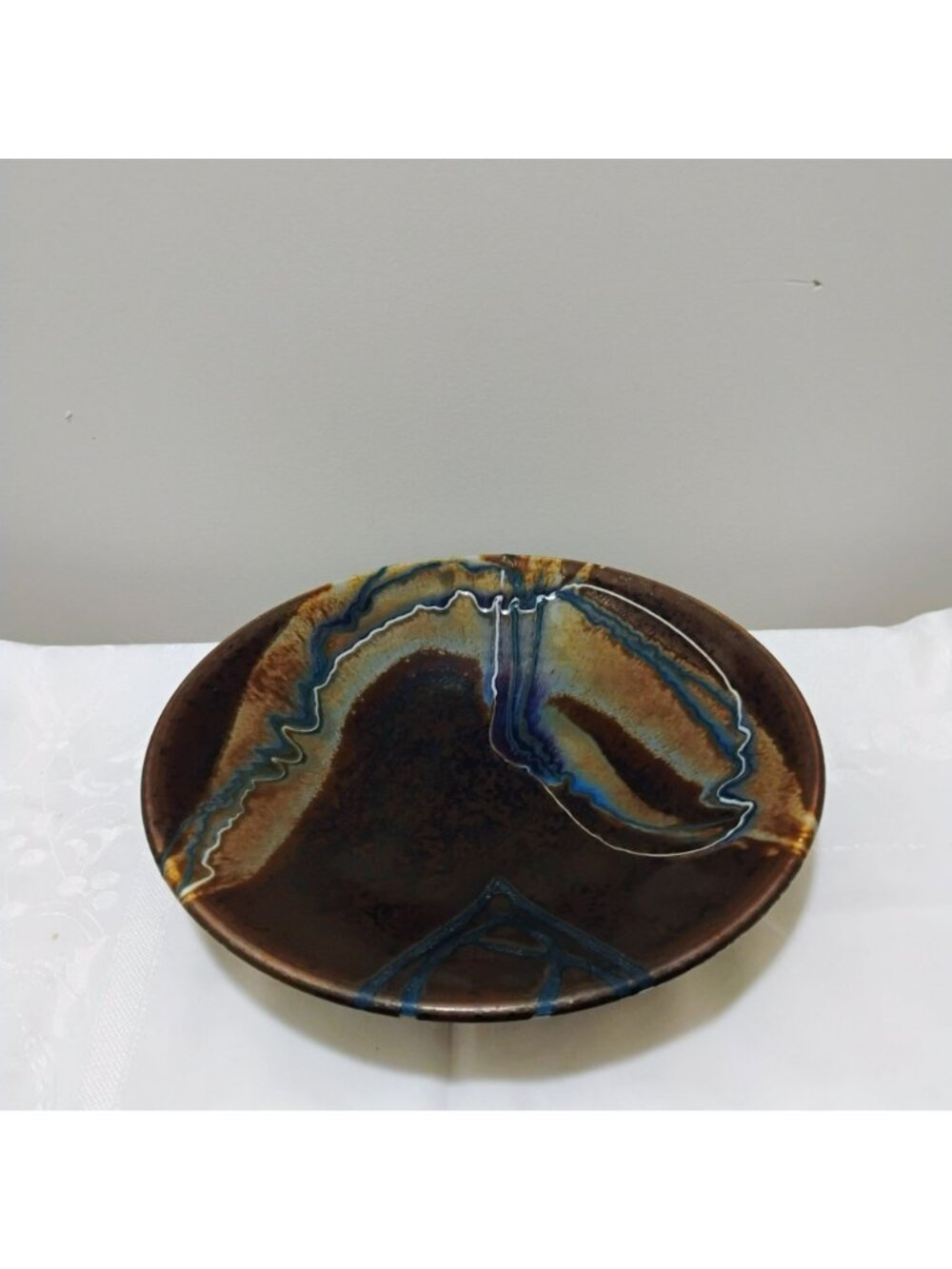Marc Matsui Studio Art Pottery Bowl w Abstract Glaze Design 12" Signed Vintage - Picture 13 of 14